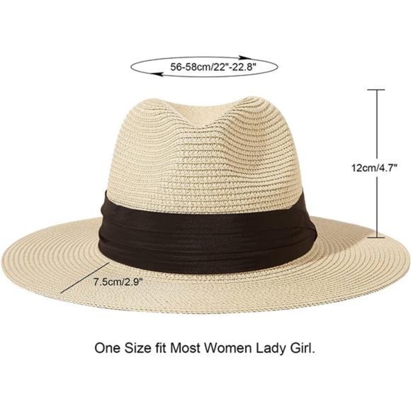 Lanzom Women Wide Brim Straw Panama Roll up Hat Belt Buckle Fedora Beach Sun Hat main image 4